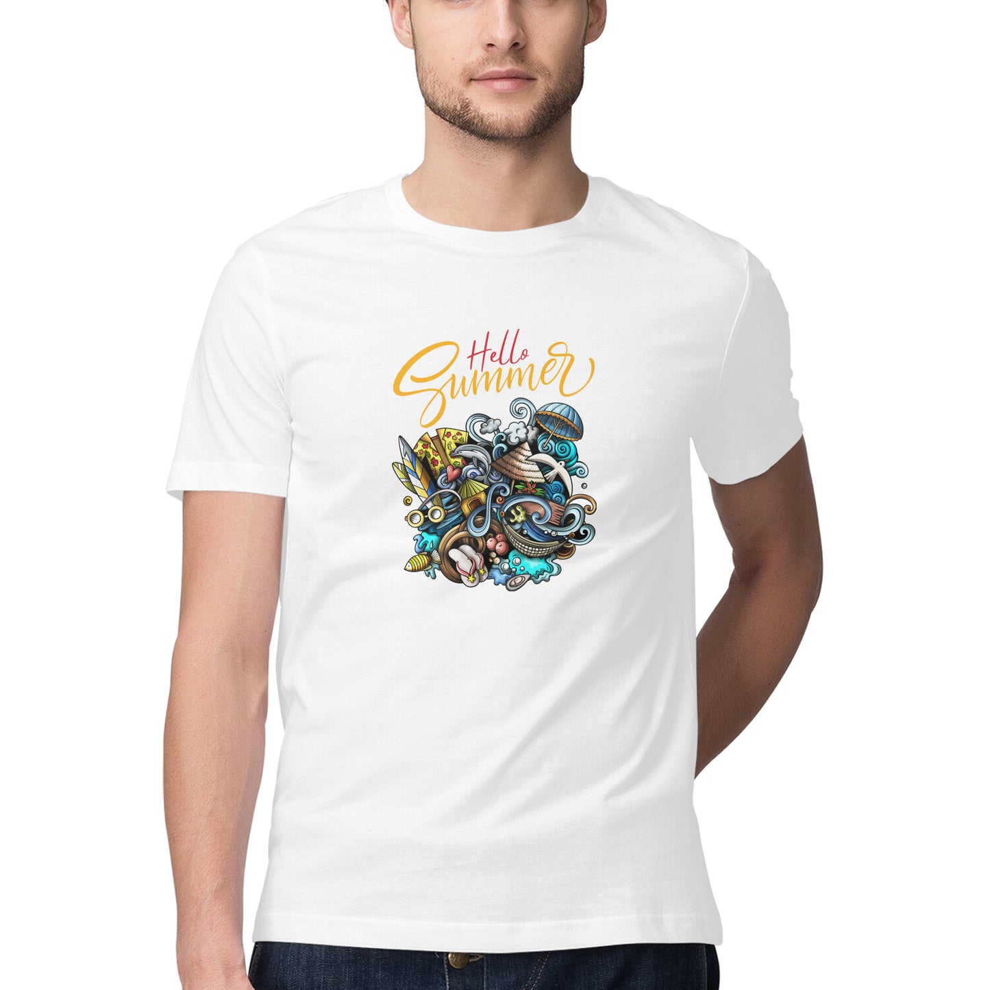 Men's White Graphic Printed T-shirt