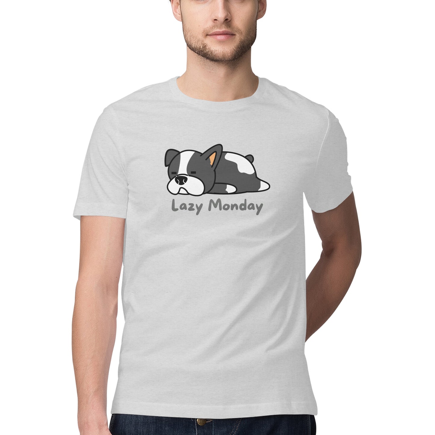 Men's Melange Grey Printed T-shirt