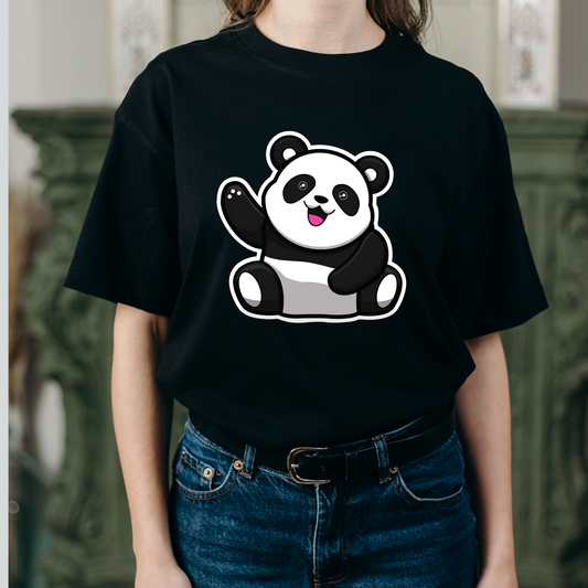 Women's Black Panda Graphic Printed T-shirt,