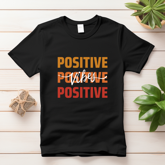 Men's Black Positive Vibes Graphic Printed T-shirt