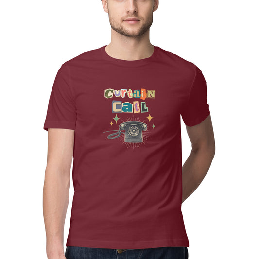 Men's  Maroon Graphic Printed T-shirt