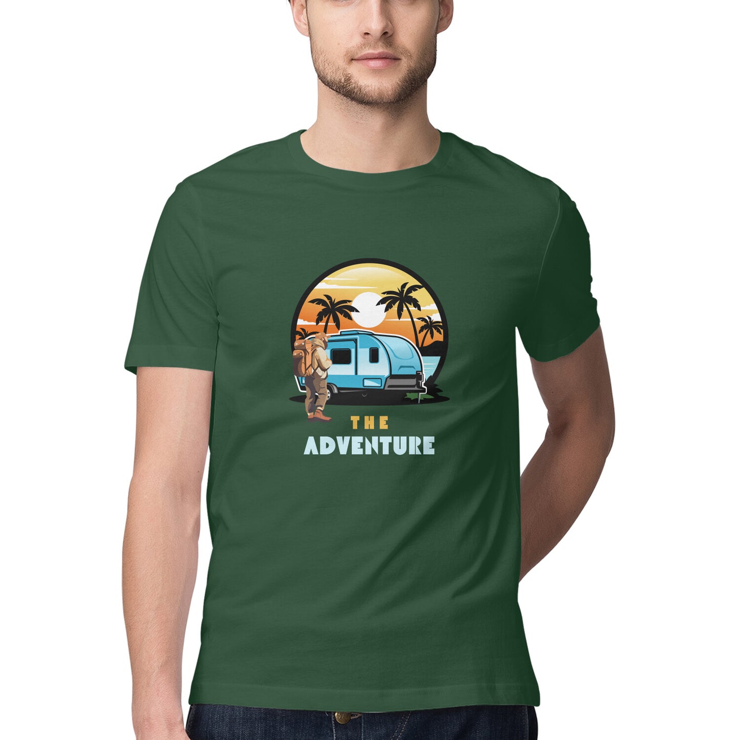 Men's  Olive Green Graphic Printed T-shirt