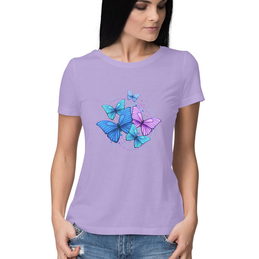 Women's Lavender Butterfly Graphic Printed T-shirt