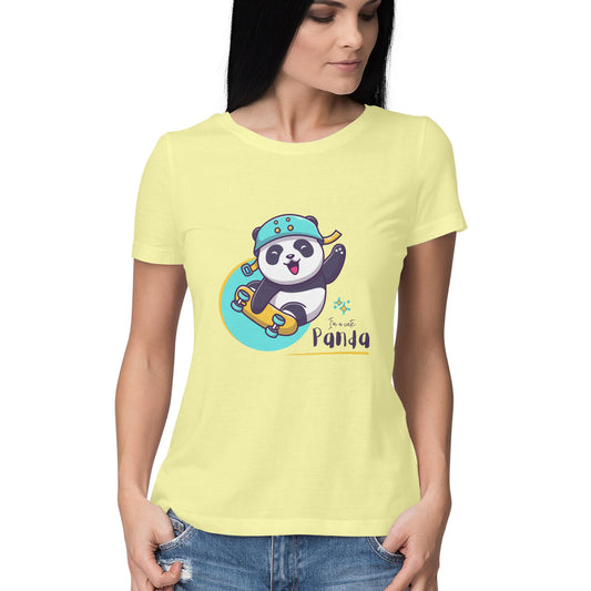 Women's Butter Yellow Panda Graphic Printed T-shirt