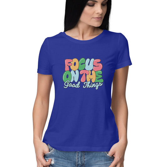 Women's Royal Blue Graphic Printed T-shirt