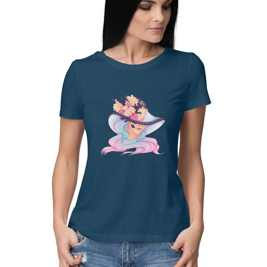 Women's Navy Blue Graphic Printed T-shirt,