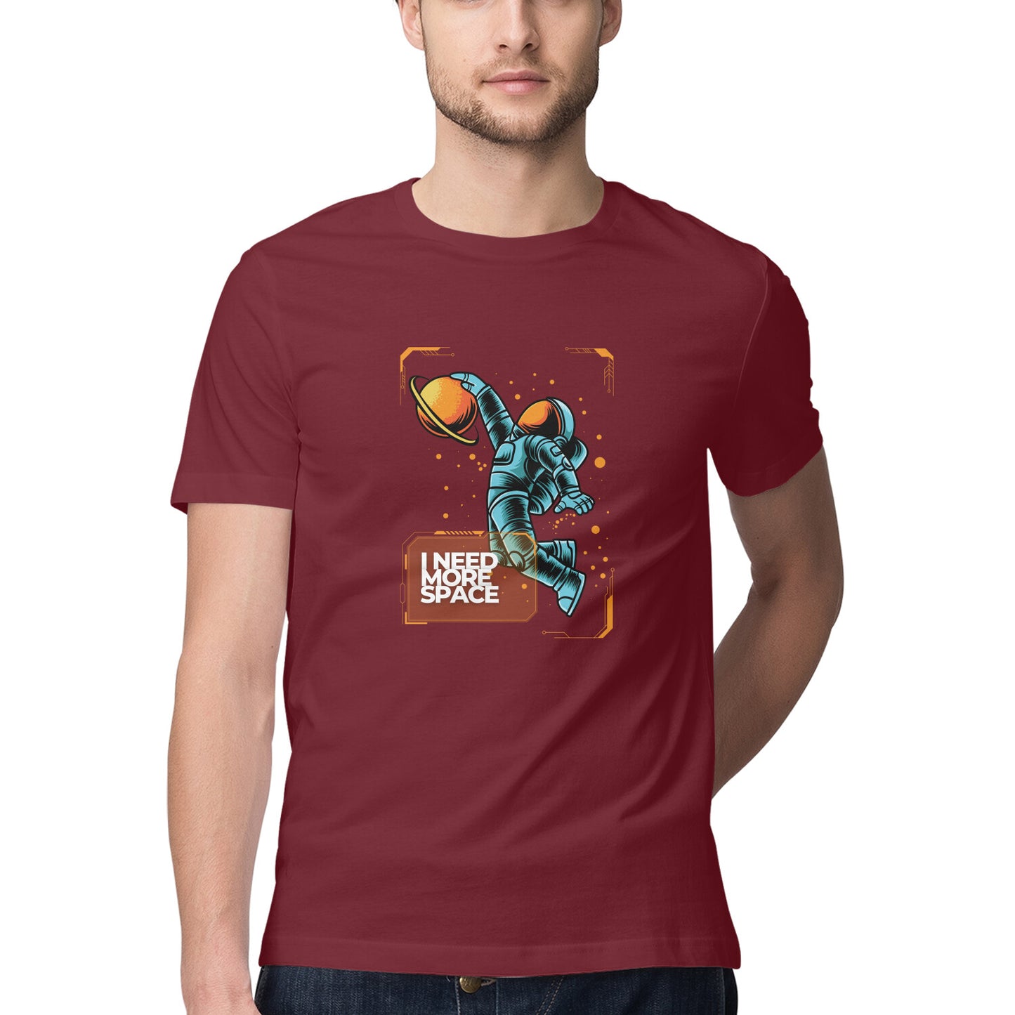 Men's  Maroon Graphic Printed T-shirt
